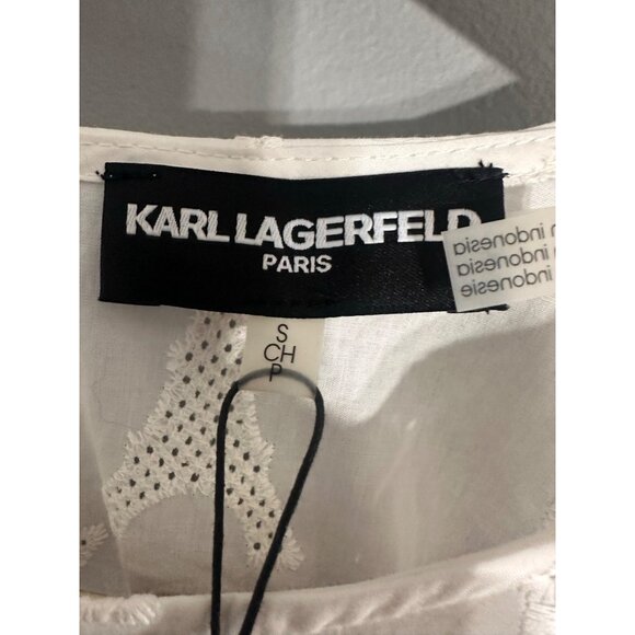 Karl Lagerfeld Paris Women's Eiffel Eyelet Cotton Blouse Soft White Size S - Picture 4 of 10